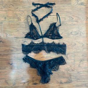 NWOT Black Lace Two Piece Lingerie Set